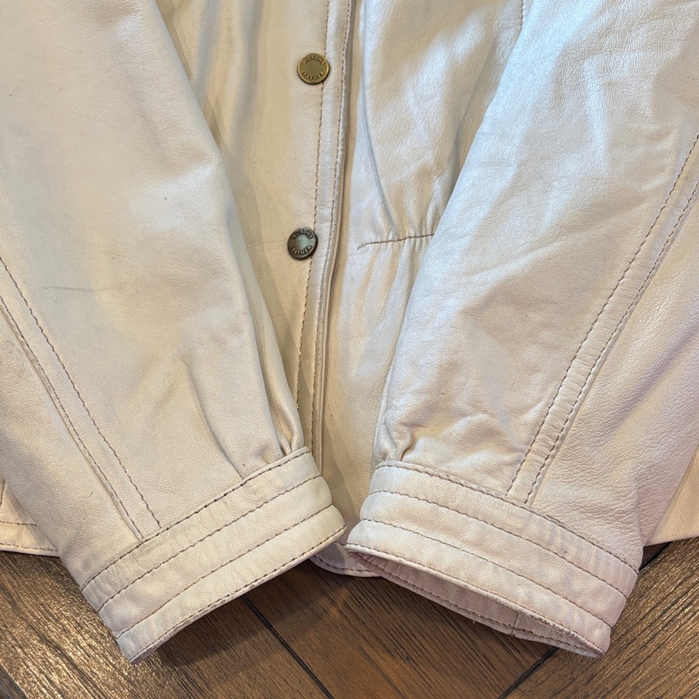 Wilsons Leather Women's Cream Snap Front Leather Jacket vintage - Picture 5 of 7